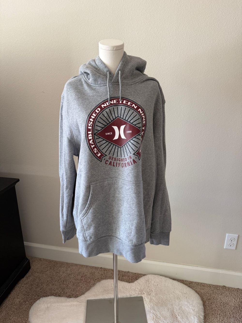 Hurley Gray Pullover Hoodie with Maroon Crest Logo